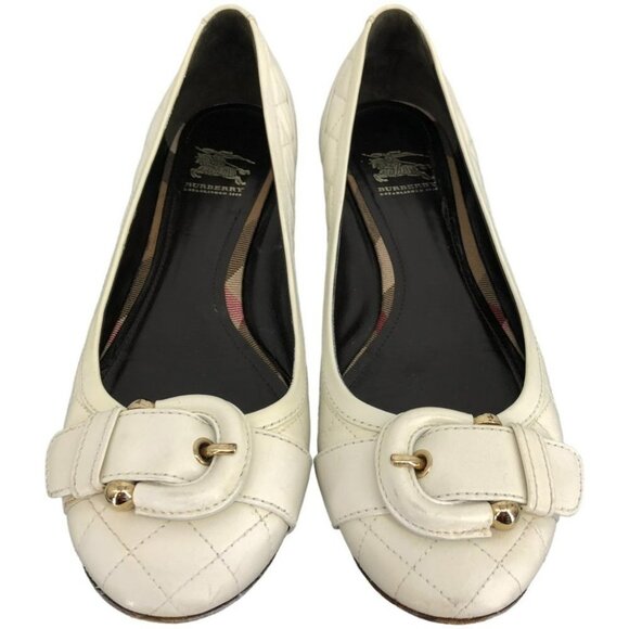 Burberry Off-White Leather Quilted "Stirrup" Buckle Ballet Flats size 39  = 8 - Picture 1 of 13